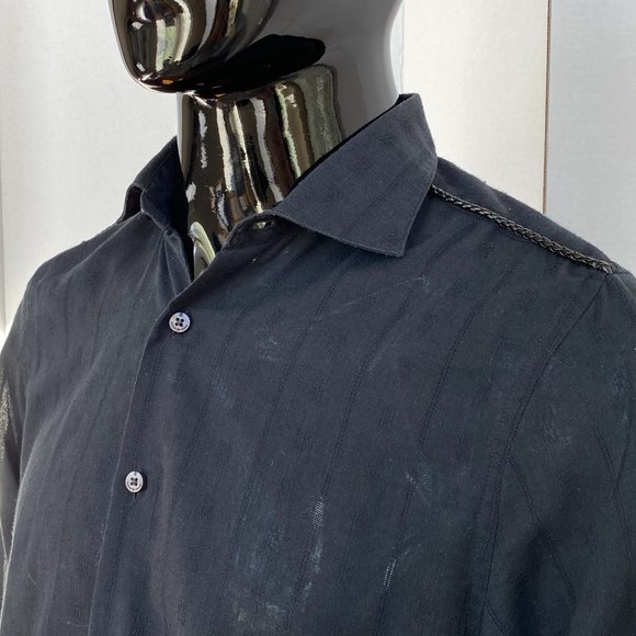 Dulce de Leche Black Leather Corded Shoulder Button Down Shirt Size L Large - Picture 3 of 9